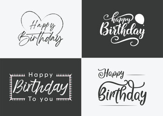 happy birthday typography black color vector design with birthday party element isolated on white background can be use for background, poster and template