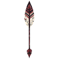 Abstract Arrow with Layered Motifs in Deep Maroon Isolated on Transparent Background