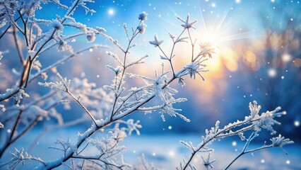 A Frosty Winter Sunrise Illuminates Delicate Ice Crystals on Branches, a Breathtaking Scene of Nature's Beauty