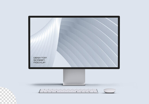 Desktop Computer Screen PC Monitor With Mouse and Keyboard Mockup