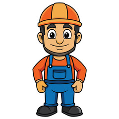 Construction worker cartoon illustration on white background