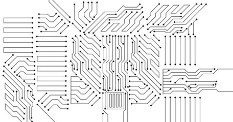Abstract black circuit pattern on white technology futuristic background.