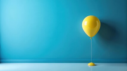 A Single Yellow Balloon Against a Teal Wall in a Minimalist Room Setting