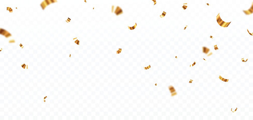 Flying Gold confetti and ribbon banner, isolated on transparent backgrounds