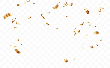 Flying Gold confetti and ribbon banner, isolated on transparent backgrounds