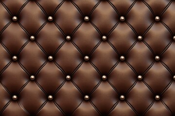 Brown leather upholstery with diamond quilting and metallic studs