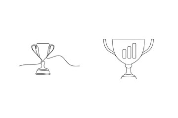 Continuous line drawings of trophy cup illustrations representing achievement and growth
