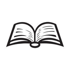 A simple open book illustration in black and white.