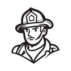 A fireman's illustration in a bold, black-and-white style.