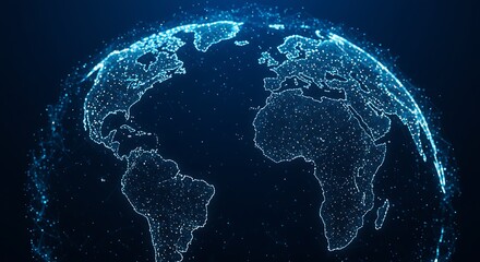 Digital Globe of Interconnected Lines and Data Points on Dark Blue Background Generative AI

