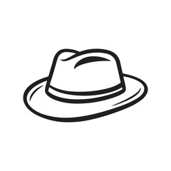 A fedora hat illustrated in a simple, black-and-white style.