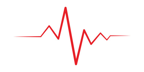 Heartbeat red line. Vector isolated illustration. Abstract wave. Pulse red vector trace.  EKG cardio line red symbol. Medical and Healthy concept vector symbol