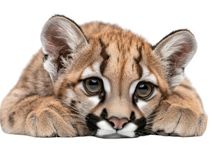 Obraz premium Baby cougar lying down on a white isolate background