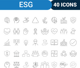 ESG icons,  Environmental Social Governance web icons in line style.