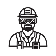 A bearded construction worker wearing a hard hat and safety glasses.