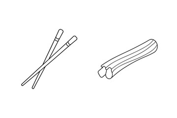 Minimalist black and white illustration of chopsticks and celery representing healthy cuisine