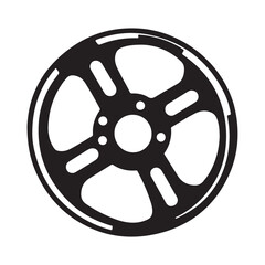 Obraz premium A black illustration of a circular wheel with a central hub and spokes.