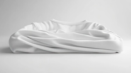 Folded white long-sleeve shirt on white background.