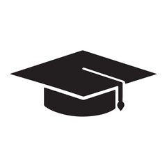 A graduation cap illustrated in a simple, black silhouette.