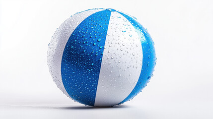 blue and white mixed beach ball with water droplets on it isolated on a white background