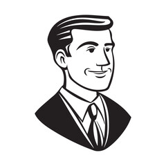 A smiling businessman illustrated in a retro style.
