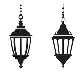 Fototapeta premium Old-fashioned oil lamp icon silhouette. Vintage hanging lantern silhouette vector.