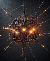 Abstract geometric network, glowing nodes, radiating energy , visual, technology
