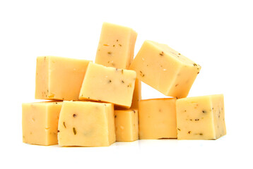 Piece of cheese isolated on a white background