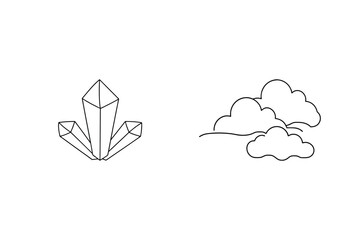 Simple hand drawn crystal and cloud illustrations perfect for backgrounds and decorative purposes