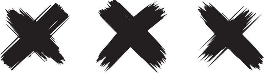  Black Brushstroke X Pattern, Abstract Close-Up of Multiple Brush Marked X in a Grid Formation on a White Background. Artistic and Creative Design with Bold Strokes, Perfect for Artistic Projects.