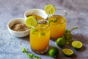 Jal Jeera is a tangy, spicy Indian beverage made with cumin, mint, lemon, and black salt, known for its refreshing and digestive properties.