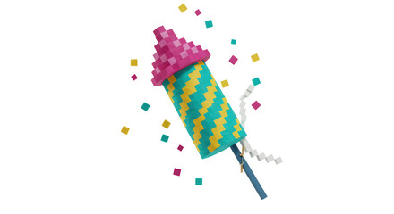 Isolated Pixelated Firecracker with Confetti