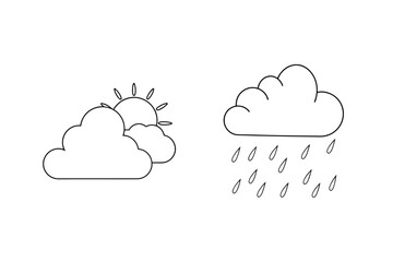 Weather icons showing sunny and rainy day conditions against a clean white background