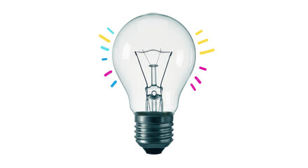 Isolated Glowing Light Bulb with Colorful Rays