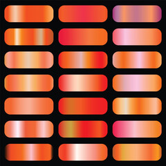 Metallic orange gradient collection. Vector orange foil texture. Orange background set. Royalty free gradient  colour.