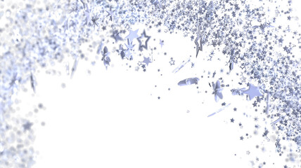 Beautiful silver star confetti falling on white. Perfect for holidays, celebrations, and more!