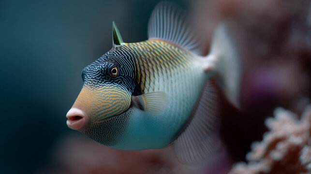 Picasso triggerfish in the sea.
