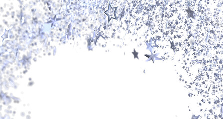 Beautiful image of silver stars falling on a white background. Perfect for festive designs.