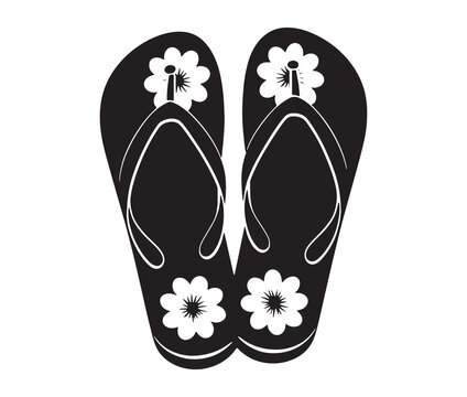 Silhouette flip flops vector illustration. Beach sandal silhouette with flower pattern.
