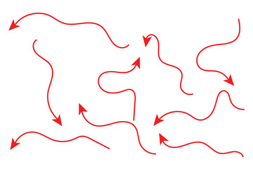 set of wave curved arrow icon, hand drawn arrows set collection icon, vector illustration.