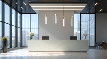 Modern Office Reception Area with City Views