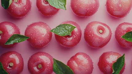 Fresh, vibrant pink fruits with leaves