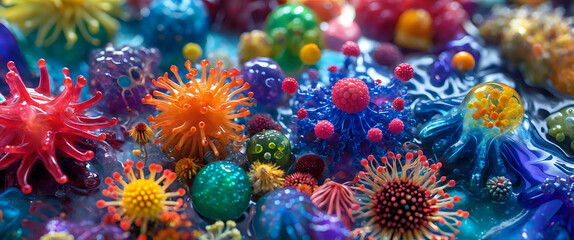 Vibrant Multicolored Abstract Virus Cells in a Macro View