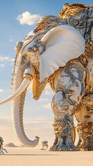Obraz premium 機械仕掛けの象、砂漠、芸術作品