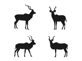 Big kudu silhouette vector flat illustration design. Illustration of African kudu silhouette in the wild. Silhouette kudu bull vector illustration. Silhouette icon vector on a white background.