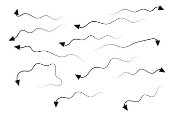 set of wave curved arrow icon, hand drawn arrows set collection icon, vector illustration.