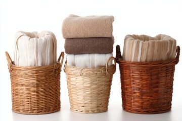 Obraz premium Set of Laundry Baskets Isolated on White Background High-Resolution Photo