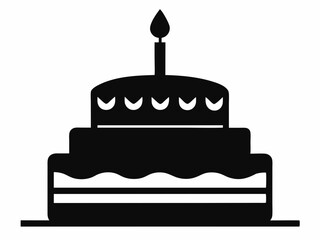 Birthday cake black silhouette vector, Birthday cake silhouette, birthday cake icon vector design