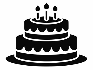 Birthday cake black silhouette vector, Birthday cake silhouette, birthday cake icon vector design
