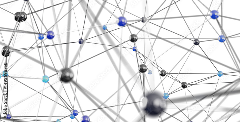 Aufkleber 3D rendering of a complex network, showing interconnected nodes. Ideal for technology, connectivity, and global concepts.